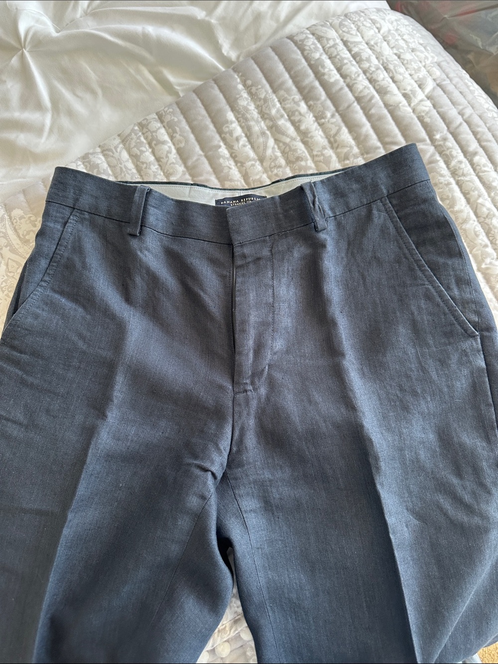 Men's Navy Blue Linen Dress Pants - Classic Straight Fit